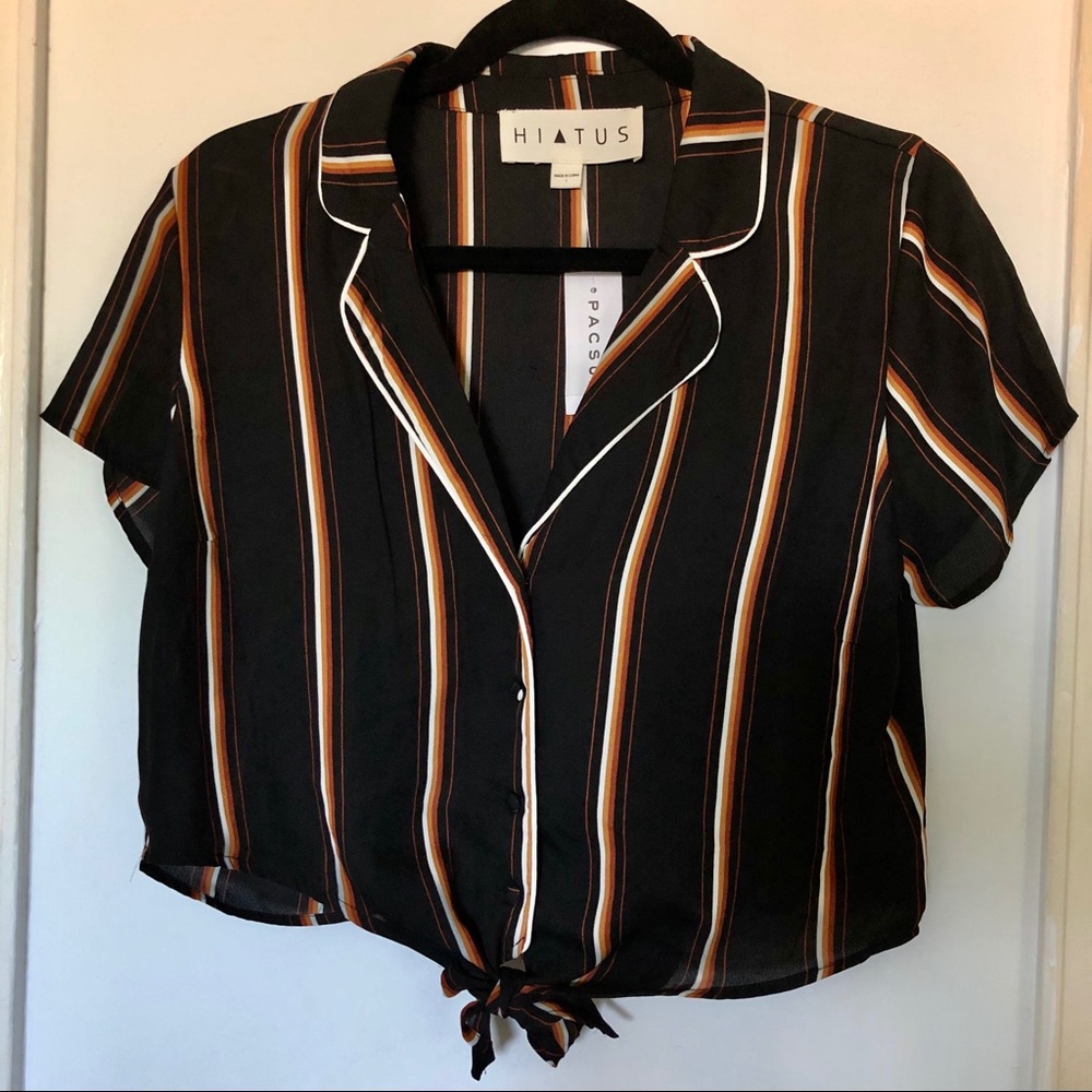 NWT Pacsun Hiatus button up stripe crop top size L